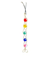 a colorful string of beads hanging from a gold chain